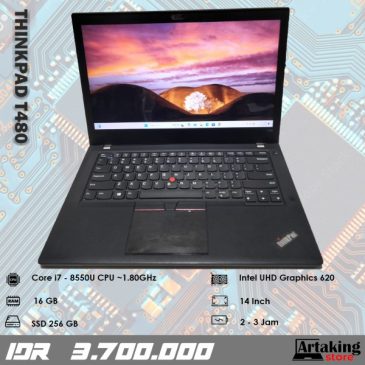 Lenovo Thinkpad T480 – Core i7 – Gen 8 th – Ram 16 GB – SSD 256 GB